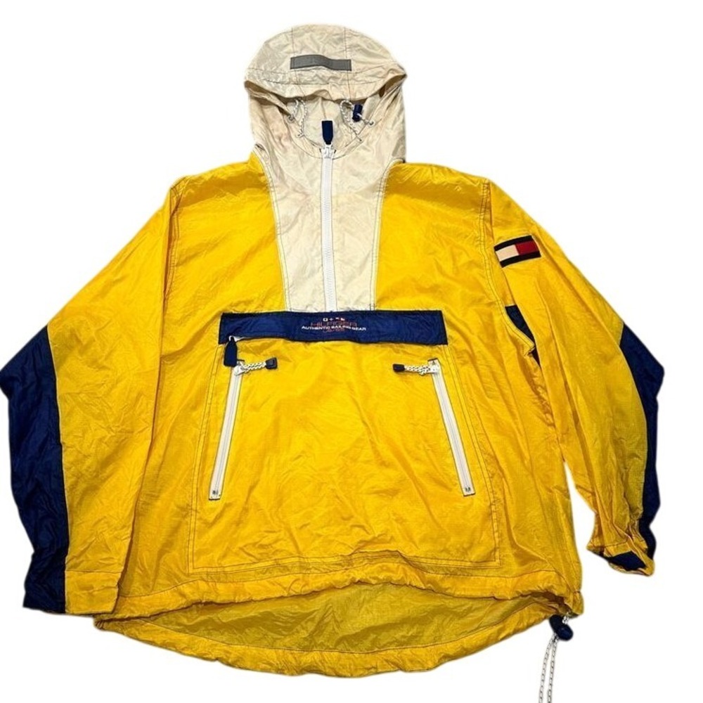 Vintage Tommy Hilfiger Jacket M Yellow Anorak‎ Sailing Gear Pullover Windbreaker